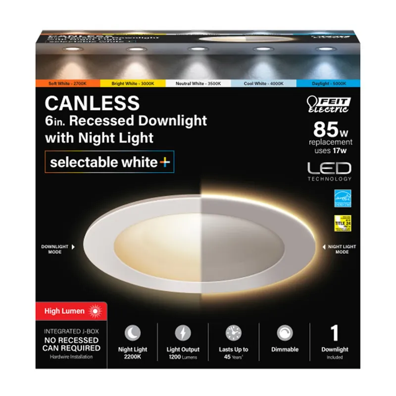 6 In. White Aluminum Led Canless Recessed Downlight 17 W With Night Mode