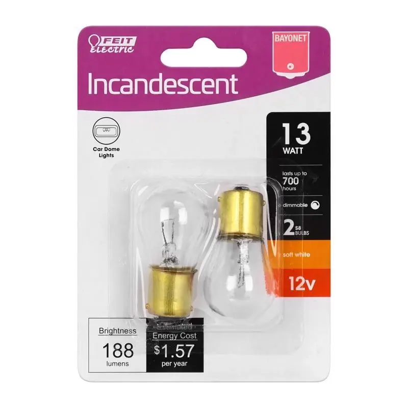 Feit 13 W S8 Specialty Incandescent Bulb Bayonet Soft White 2 Pk
