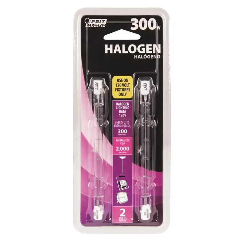 Feit 300 W T3 Tubular Halogen Bulb 4500 Lm Warm White 2 Pk