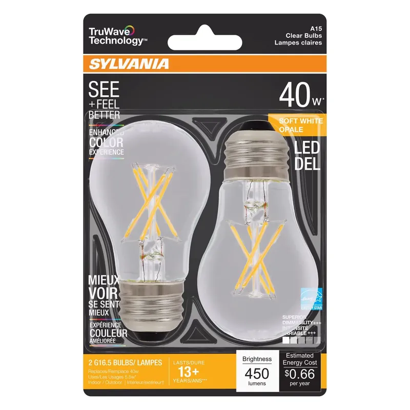 Sylvania TruWave A15 E26 (Medium) LED Bulb Soft White 40 Watt Equivalence 2 Pk