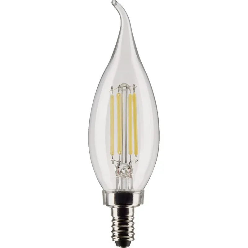 Satco CA10 (Flame Tip) E12 (Candelabra) Filament LED Bulb Warm White 60 Watt Equivalence 2 Pk