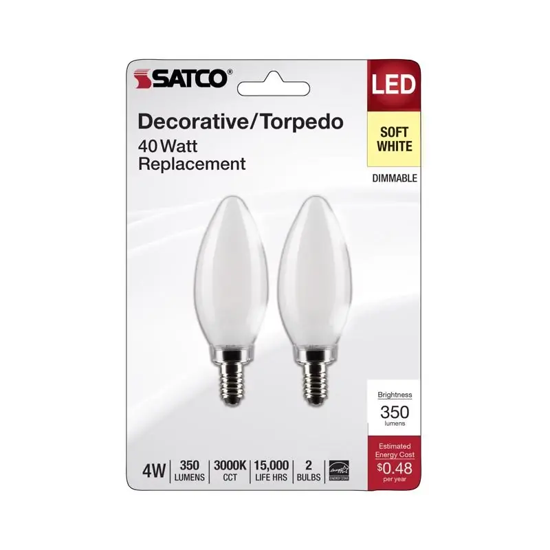Satco B11 E12 (Candelabra) Filament LED Bulb Soft White 40 Watt Equivalence 2 Pk