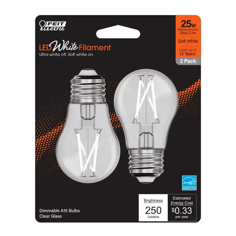 Feit White A15 E26 (Medium) Filament LED Bulb Soft White 25 Watt Equivalence 2 Pk
