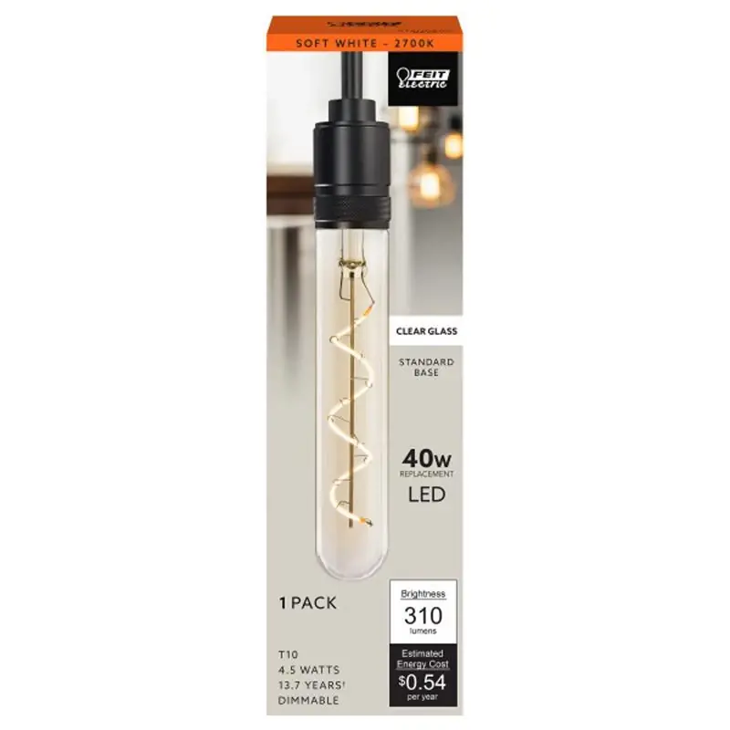 Feit T10 E26 (Medium) Filament LED Bulb Soft White 40 Watt Equivalence 1 Pk
