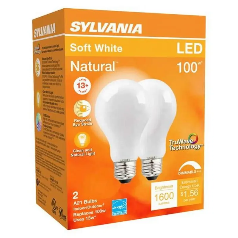 Sylvania TruWave A21 E26 (Medium) LED Bulb Soft White 100 Watt Equivalence 2 Pk
