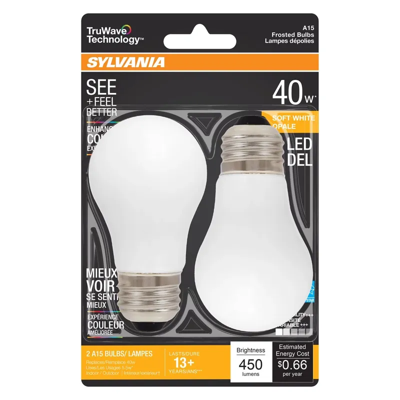 Sylvania TruWave A15 E26 (Medium) LED Bulb Soft White 40 Watt Equivalence 2 Pk
