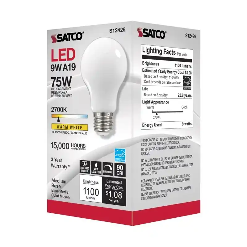 Satco A19 E26 (Medium) LED Bulb Soft White 75 Watt Equivalence 1 Pk