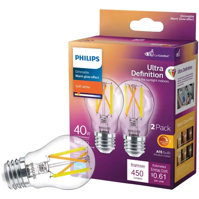 Philips A15 E26 (Medium) LED Bulb Soft White 40 Watt Equivalence 2 Pk