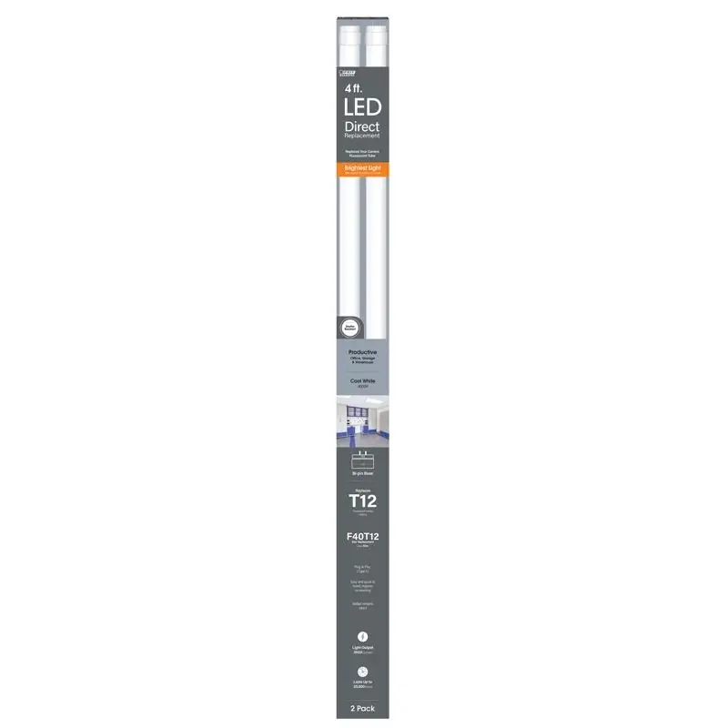 Feit T12 Cool White 48 In. Bin-Pin T12 LED Linear Lamp 40 Watt Equivalence 2 Pk
