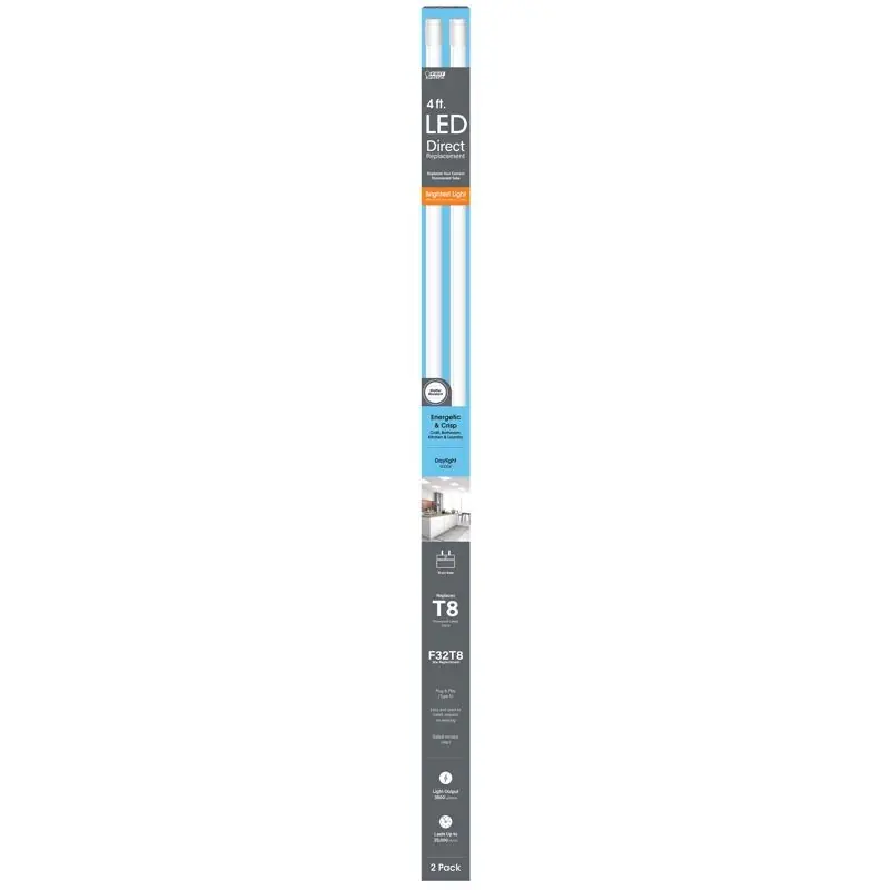 Feit T8 DayLight 48 In. Bi-pin Base Linear Lamp LED 32 Watt Equivalence 2 Pk
