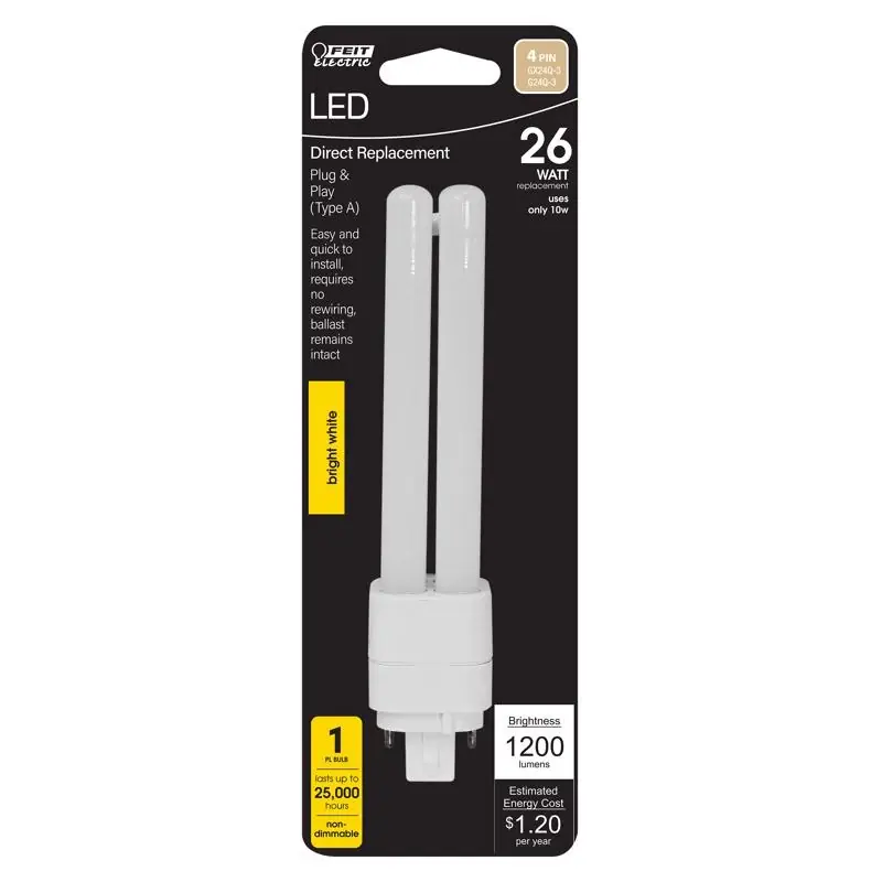 Feit PL GX24Q-3 4-Pin LED Tube Light Bright White 26 Watt Equivalence 1 Pk