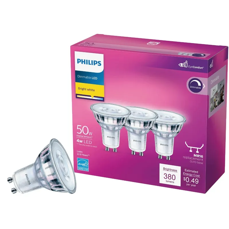 Philips MR16 GU10 LED Bulb Bright White 50 Watt Equivalence 3 Pk