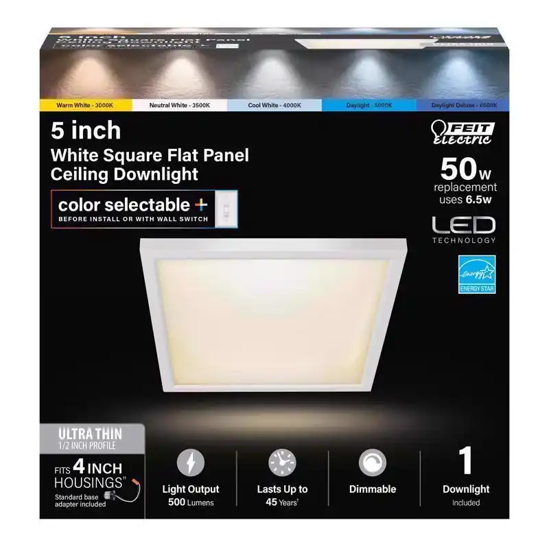 Edgelit 1.1 In. H X 5 In. W X 5 In. L Frost White Led Flat Panel Light Fixture