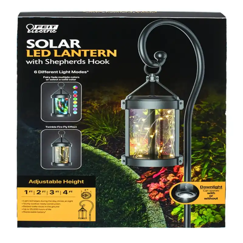 12 In. Solar Power Metal Round Coach Lantern With Fairy Lights - Black