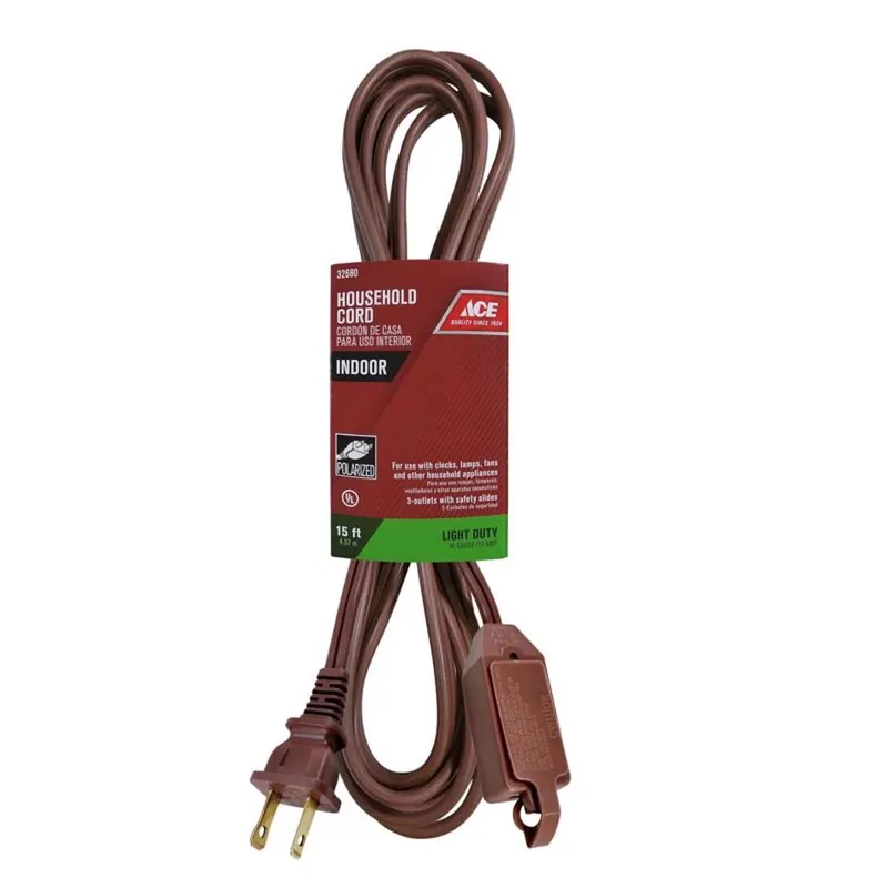 Indoor 15 Ft. Brown Extension Cord 16/2 Spt-2 Model 32680