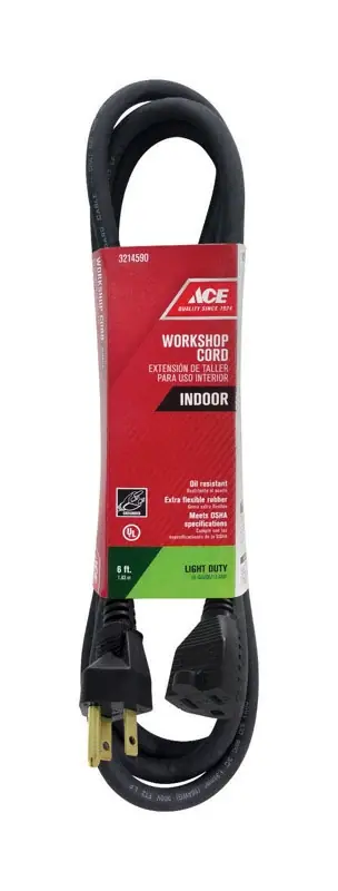 Indoor 6 Ft. L Black Extension Cord 16/3 Sjo For General Use