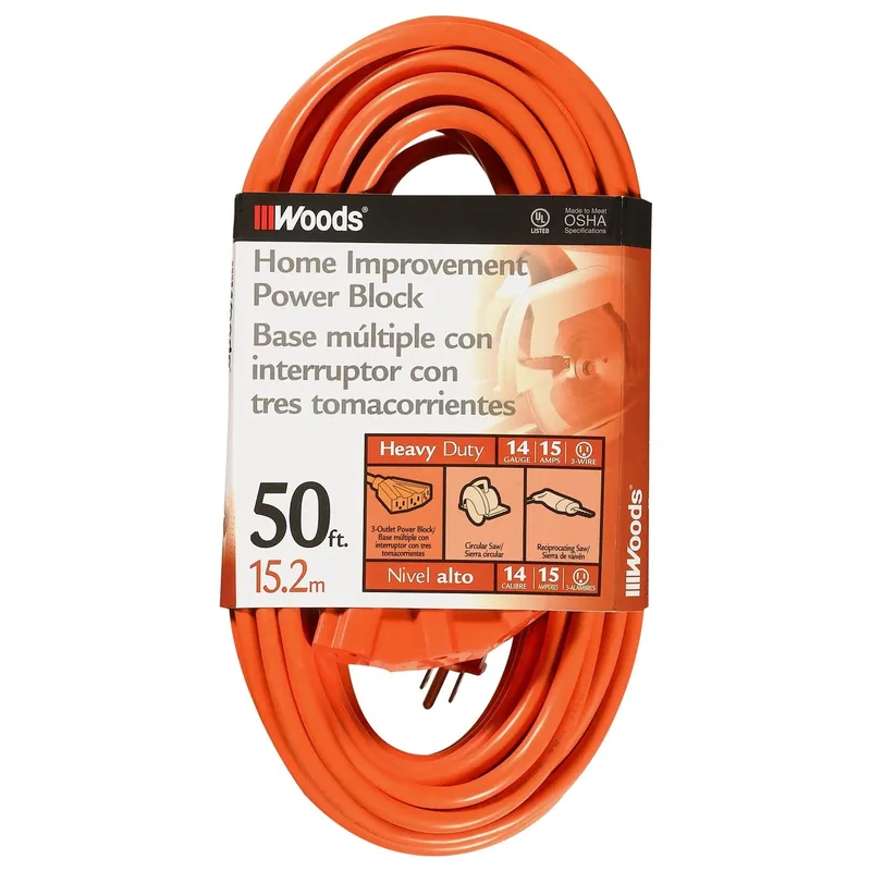 14/3 Sjtw 300 Volt 50 Ft. L Heavy-duty Power Cord With 3 Outlets