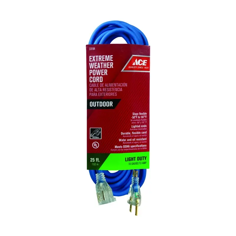 Outdoor 25 Ft. Blue Extension Cord 16/3 Sjow For Extreme Weather