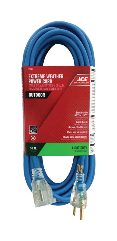 Outdoor 50 Ft. L Blue Extension Cord 16/3 Sjow - Heavy Duty Insulation