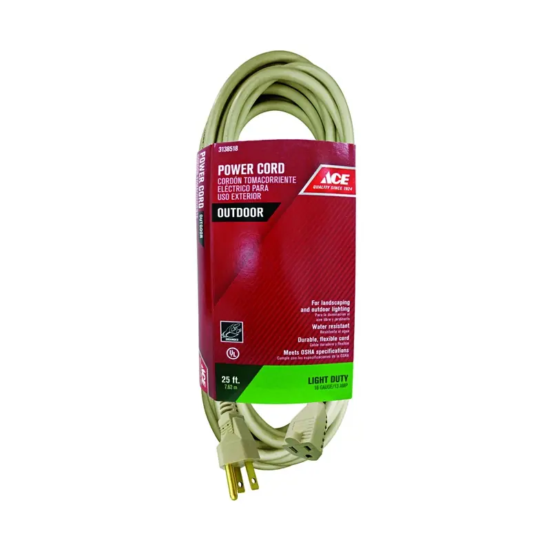 Outdoor 25 Ft. Beige Extension Cord 16/3 Sjtw For Landscaping And Equipment