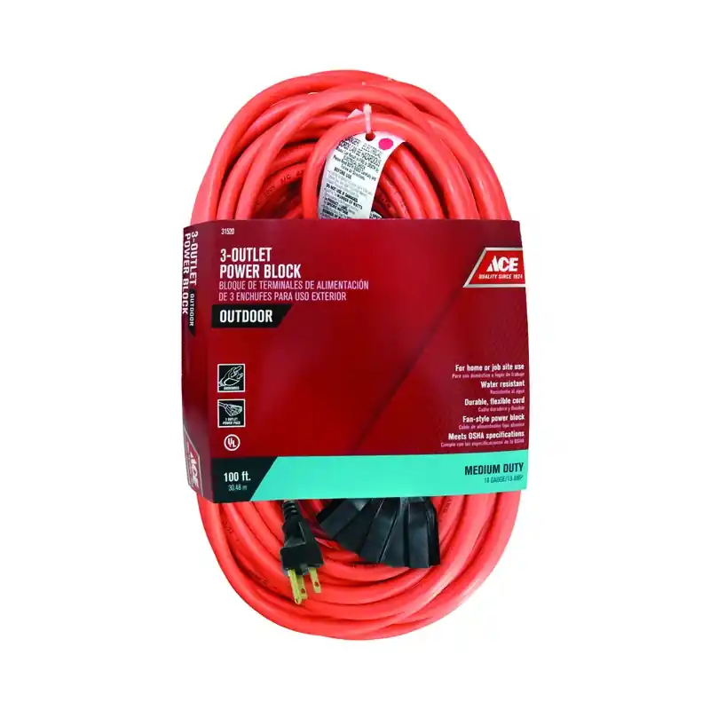 Indoor And Outdoor 100 Ft. L Orange Triple Outlet Cord 14/3 Sjtw