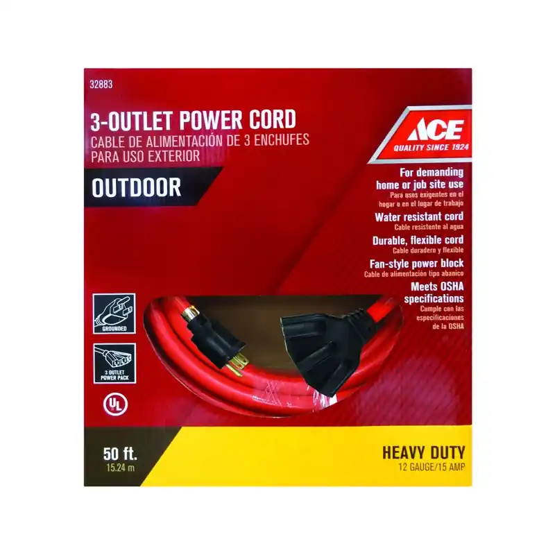 Indoor And Outdoor 50 Ft. L Orange Triple Outlet Cord 12/3 Stw Heavy Duty