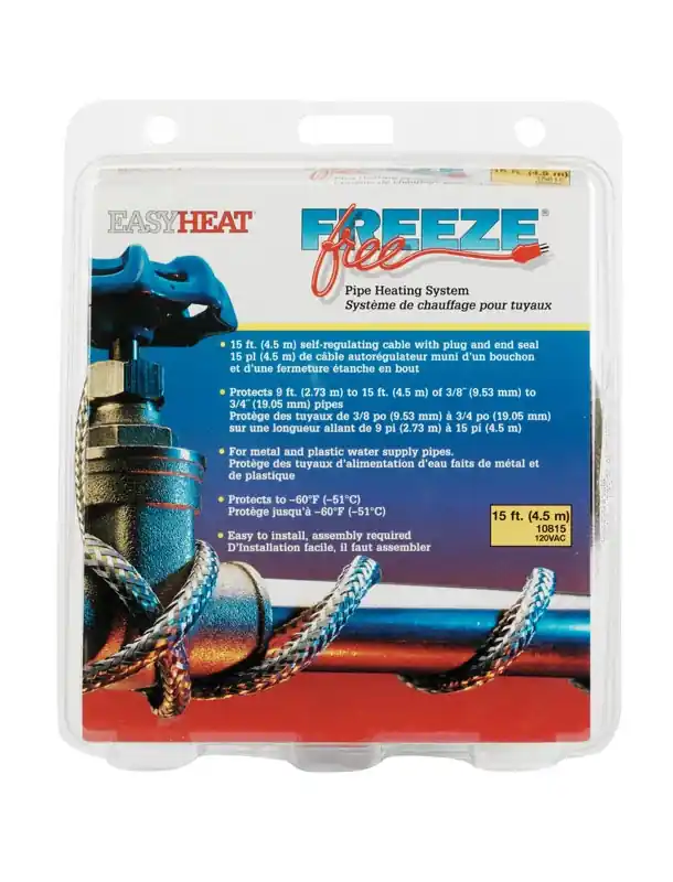Freeze Free Pipe Heating Cable Kit, Self-Regulating, 15 Ft