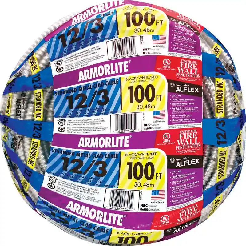 100-ft 12/3 Stranded Aluminum Armored Mc Metal Clad Cable
