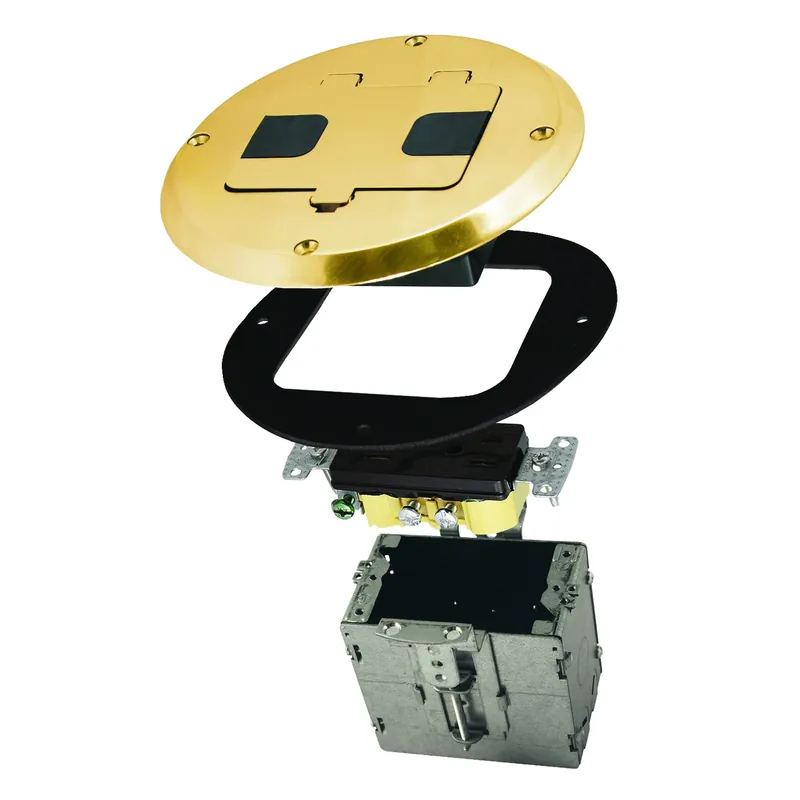 Floor Box Outlet/ Receptacle Kit, 4 In. Round Brass Cover