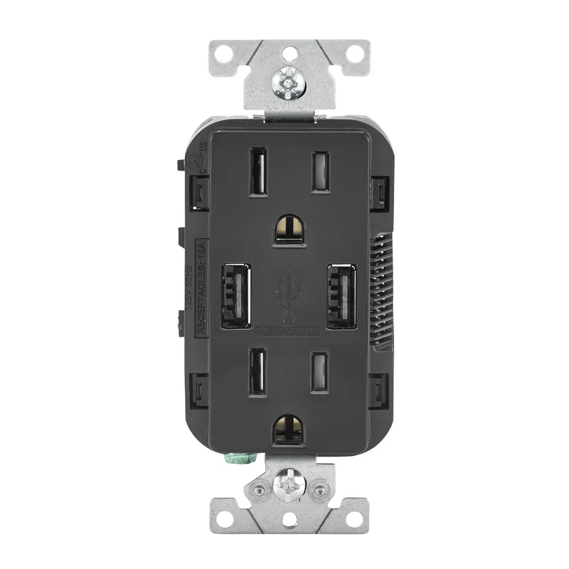 Leviton Decora 15 Amps 125 V Black Outlet And USB Charger 5-15R 1 Pk