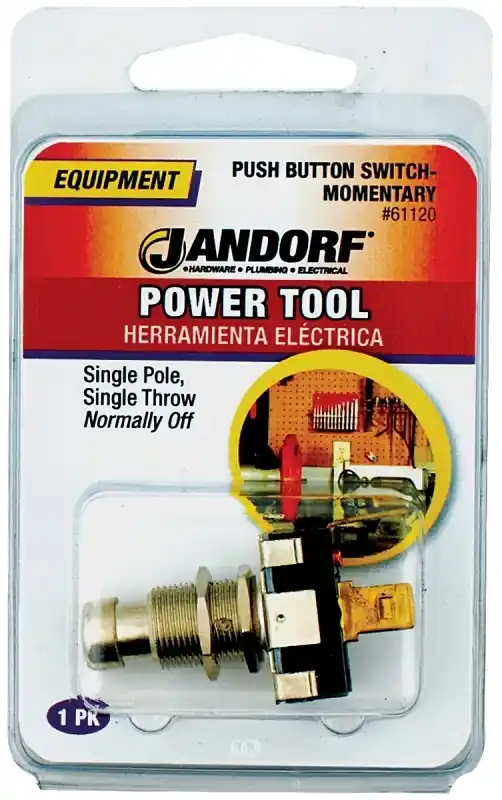 Jandorf 15 Amps Single Pole Push Button Power Tool Switch Silver 1 Pk