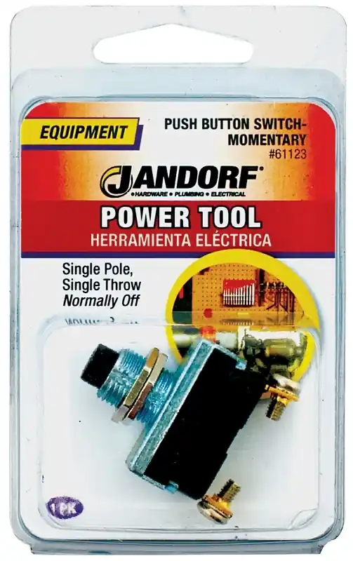 Jandorf 16 Amps Single Pole Push Button Power Tool Switch Black/Silver 1 Pk