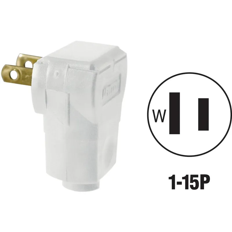 15a 125v 2-wire 2-pole Angle Cord Plug, White - Model 010-101an-00w