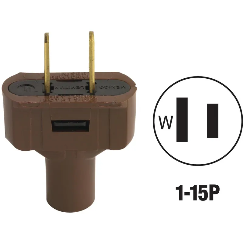 15a 125v 2-wire 2-pole Vinyl Cord Plug, Brown