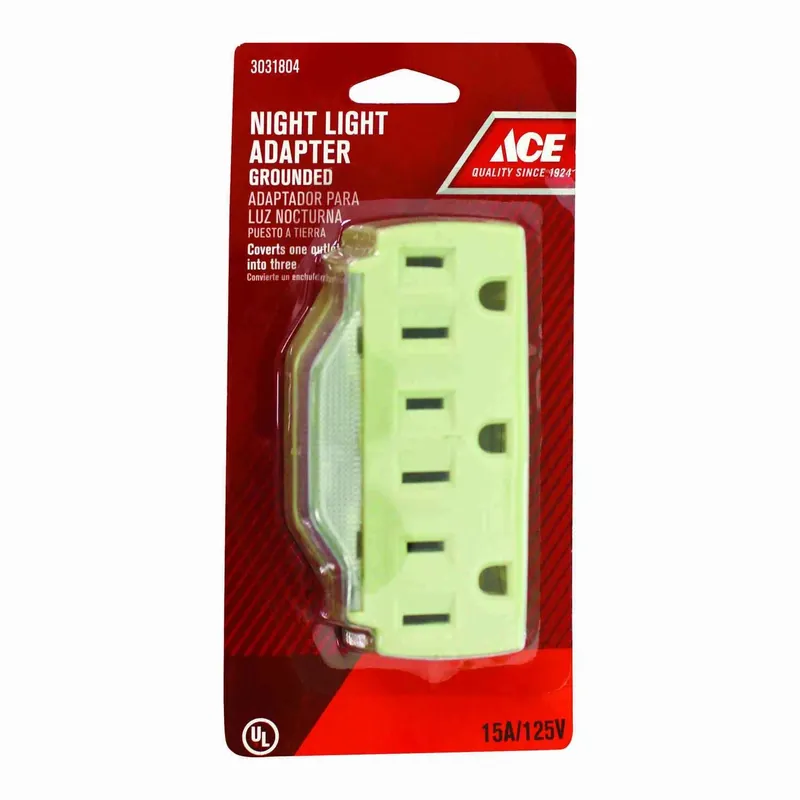 Ace Grounded 3 Outlets Outlet Adapter With Night Light 1 Pk