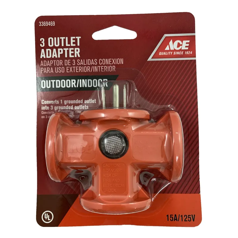 Ace Grounded 3 Outlets Triple Outlet Adapter 1 Pk