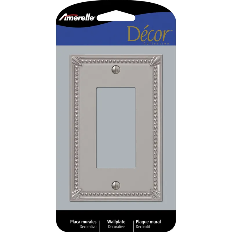 Amerelle Imperial Bead Brushed Nickel 1 Gang Metal Decorator Wall Plate 1 Pk