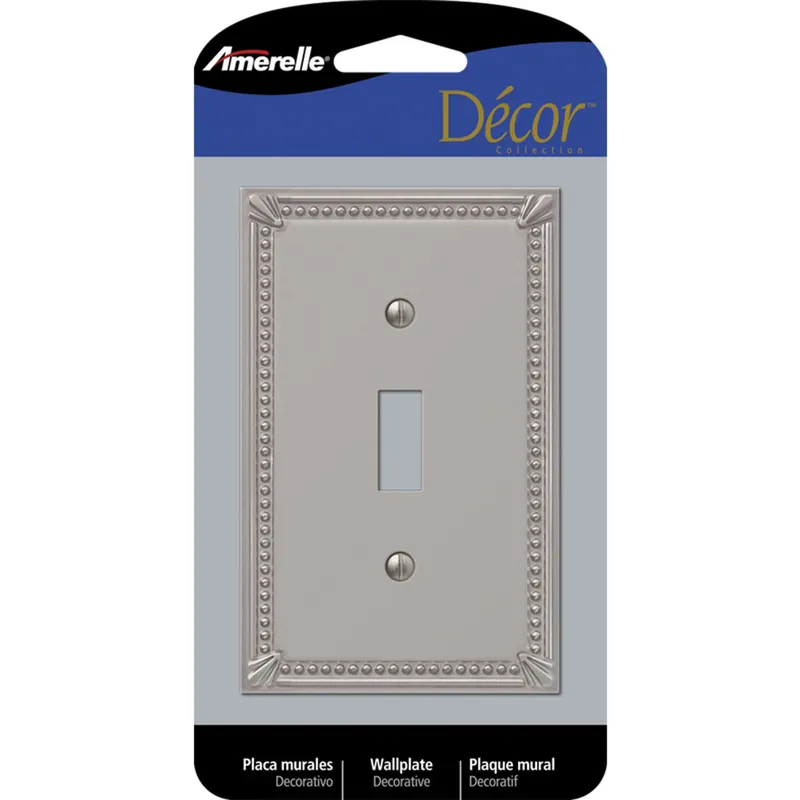 Amerelle Imperial Bead Brushed Nickel 1 Gang Metal Toggle Wall Plate 1 Pk