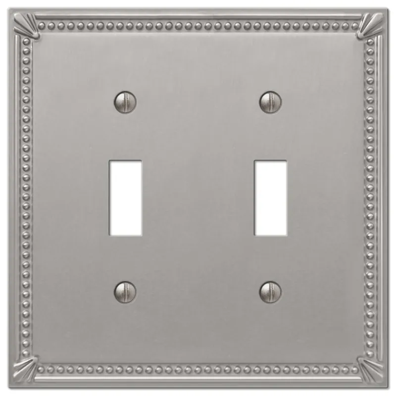 Amerelle Imperial Bead Brushed Nickel 2 Gang Metal Decorator/Toggle Wall Plate 1 Pk