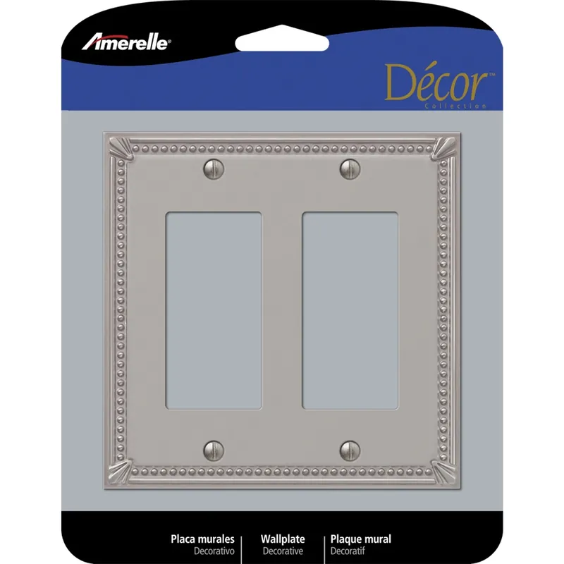 Amerelle Imperial Bead Brushed Nickel 2 Gang Metal Decorator Wall Plate 1 Pk