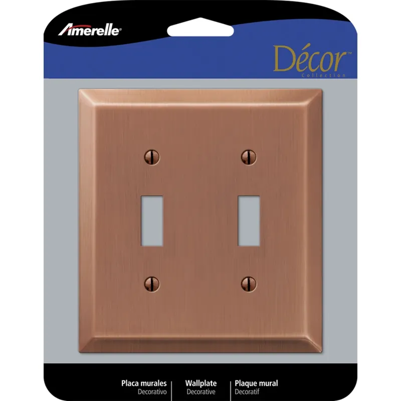 Amerelle Century Antique Copper 2 Gang Stamped Steel Toggle Wall Plate 1 Pk
