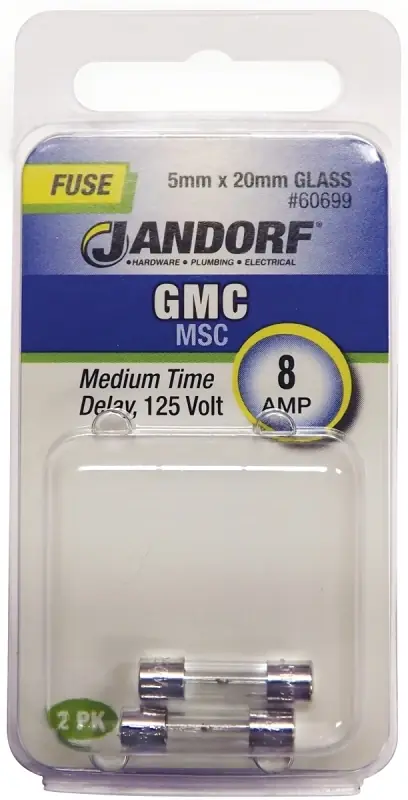 Jandorf GMC 8 Amps 125 Volts Glass Medium Time Delay Fuse 2 Pk