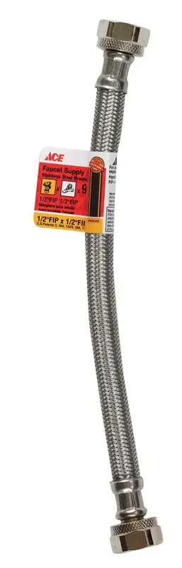 1/2 In. Fip X 1/2 In. Dia. Fip Braided Stainless Steel 9 In. Supply Line