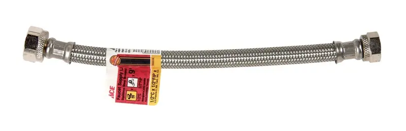 1/2 In. Compression X 1/2 In. Dia. Fip Braided Stainless Steel 9 In. Supply Line