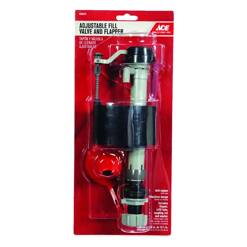 Adjustable Fill Valve And Flapper Kit, 9.5 To 13.5 Inch Height, Black Plastic