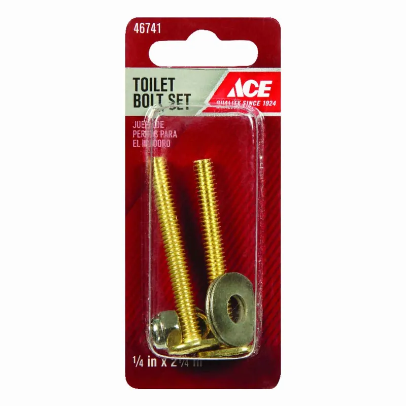 Toilet Bolt Set Brass Plated Universal 2 1/4" Bolts With Nuts & Washers