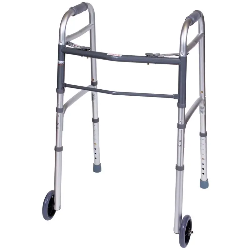 Carex Health Brands Gray Aluminum Folding Walker With Wheels 37 In. H X 18.63 In. L