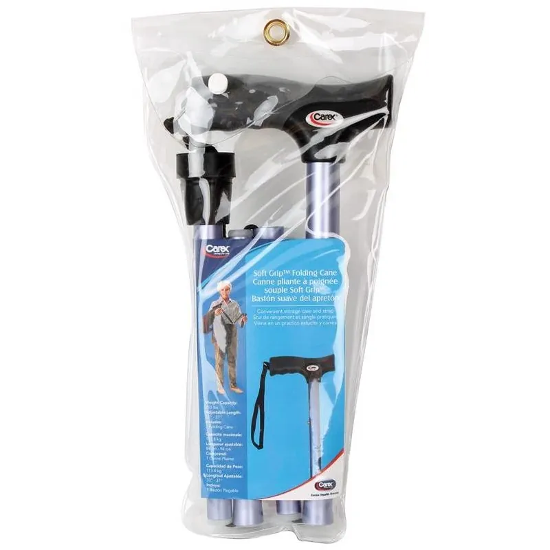 Blue Portable Folding Walking Cane – Soft‑Grip Handle, Adjustable Strap, Lightweight Aluminum & Plastic