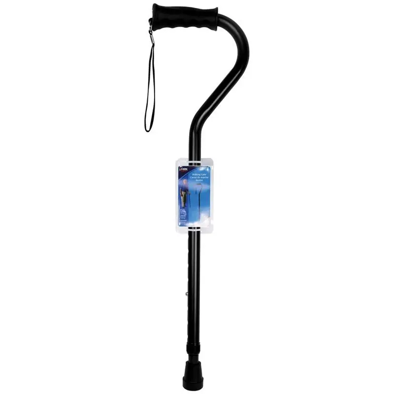 Carex Health Brands Black Offset Walking Cane With Strap 39.5 In. Aluminum/plastic