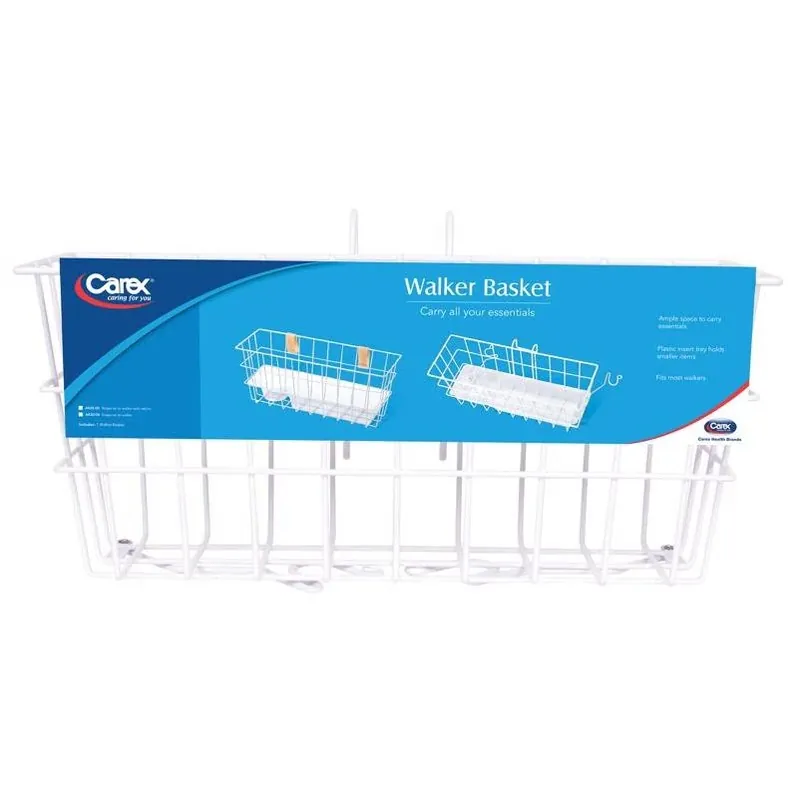 Carex White Steel Walker Basket – 7" H × 16.5" L – ADA‑Compliant Storage Solution